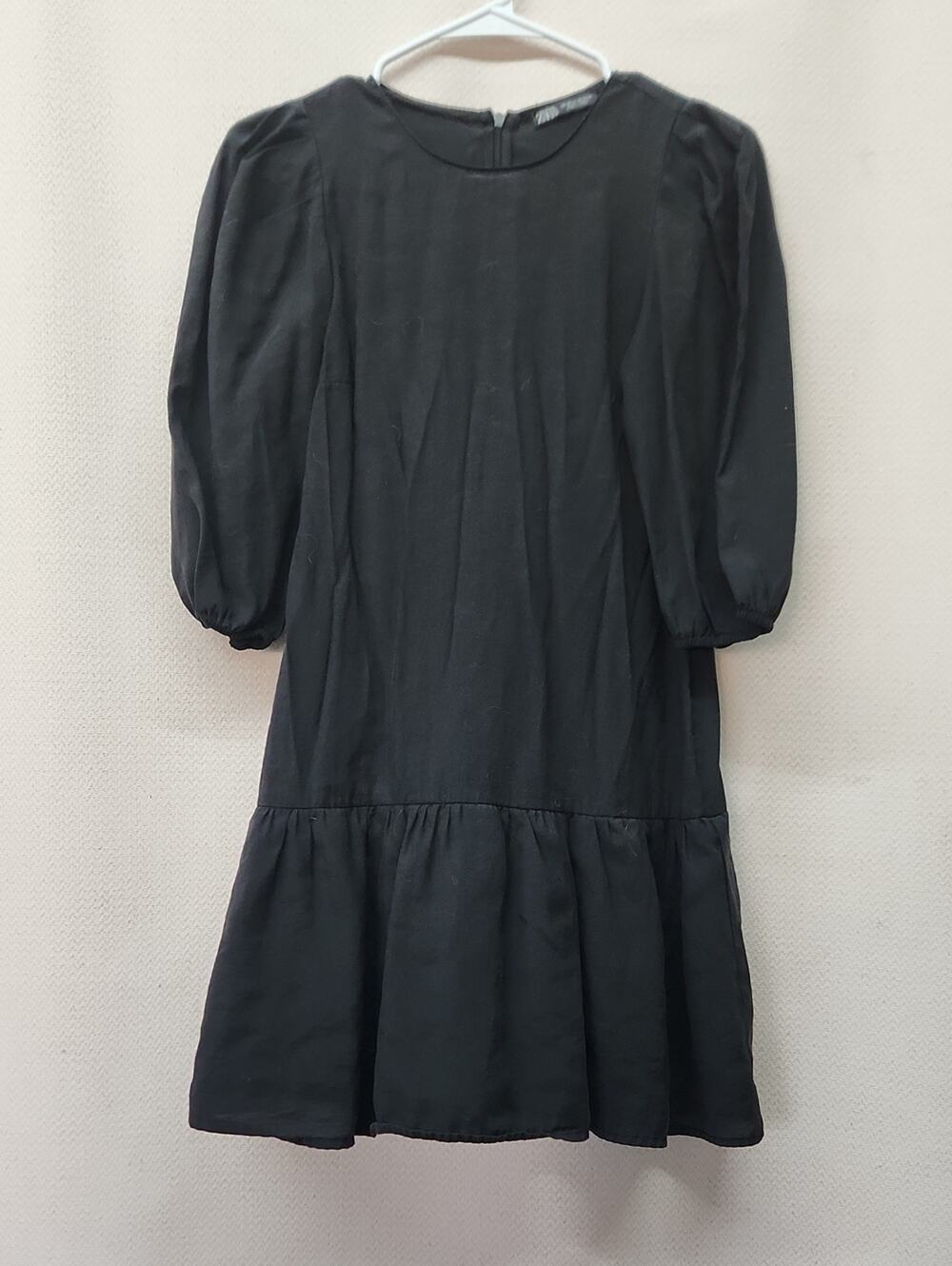 Zara Black Puff Sleeve Ruffled Mini Dress